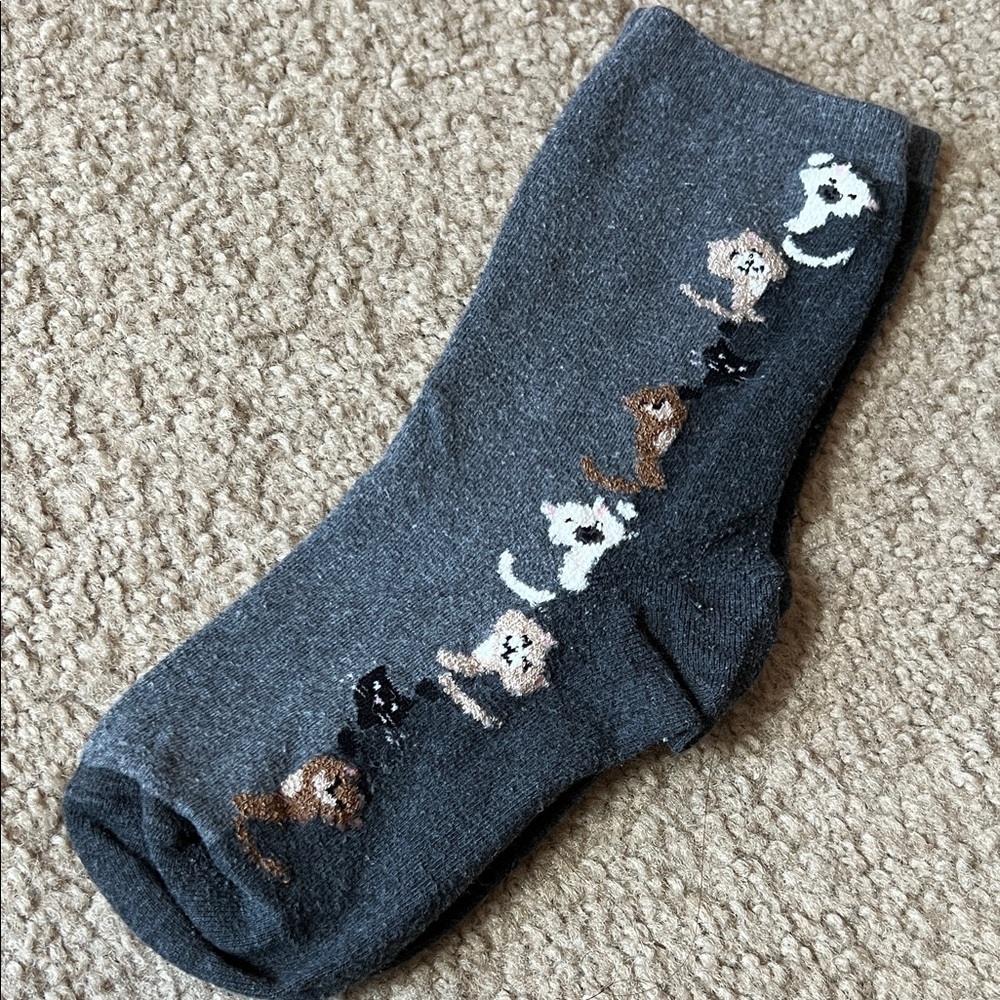 Vintage Grey Gray Tall Socks with Cute Peek a Boo Cats Animal Design Pattern
